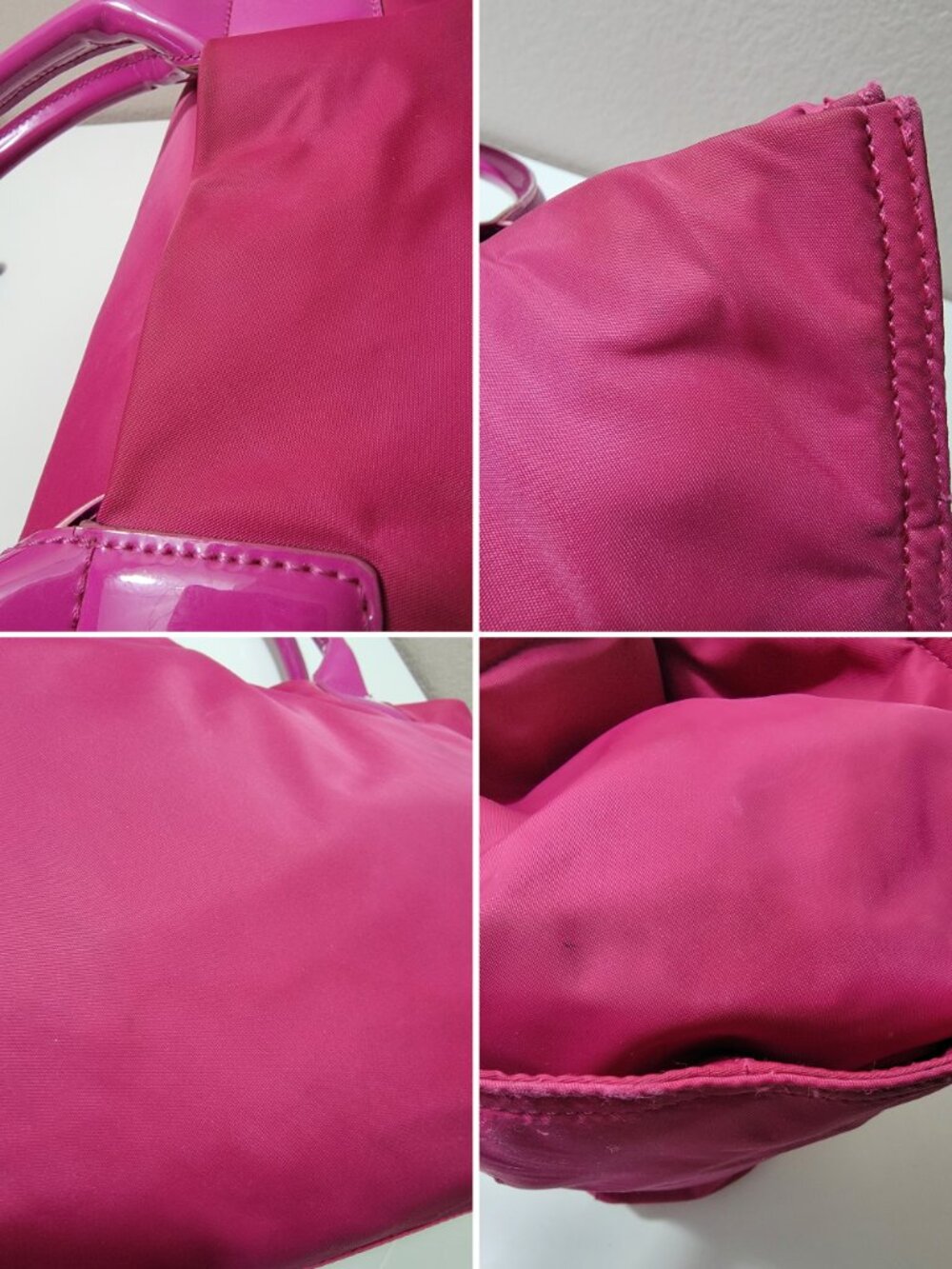 Tory Burch Ella Nylon Tote Bag Large Magenta Pink Patent Leather Shoulder Purse - Picture 11 of 14